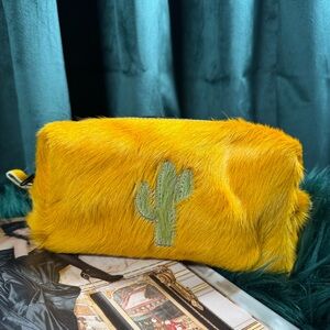 Toiletry Bag-Yellow green real  cowhide leather